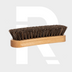 The Leather Cleaning Brush features a wooden handle and dense, dark paardenharen borstel bristles, shown on a light gray background with a large white letter R partially visible behind it.