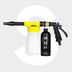 The Foam Spray Gun Package features a yellow and black foam spray gun with a white soap container, ideal for auto voorwas, shown beside a black RUSH bottle on a light gray background.