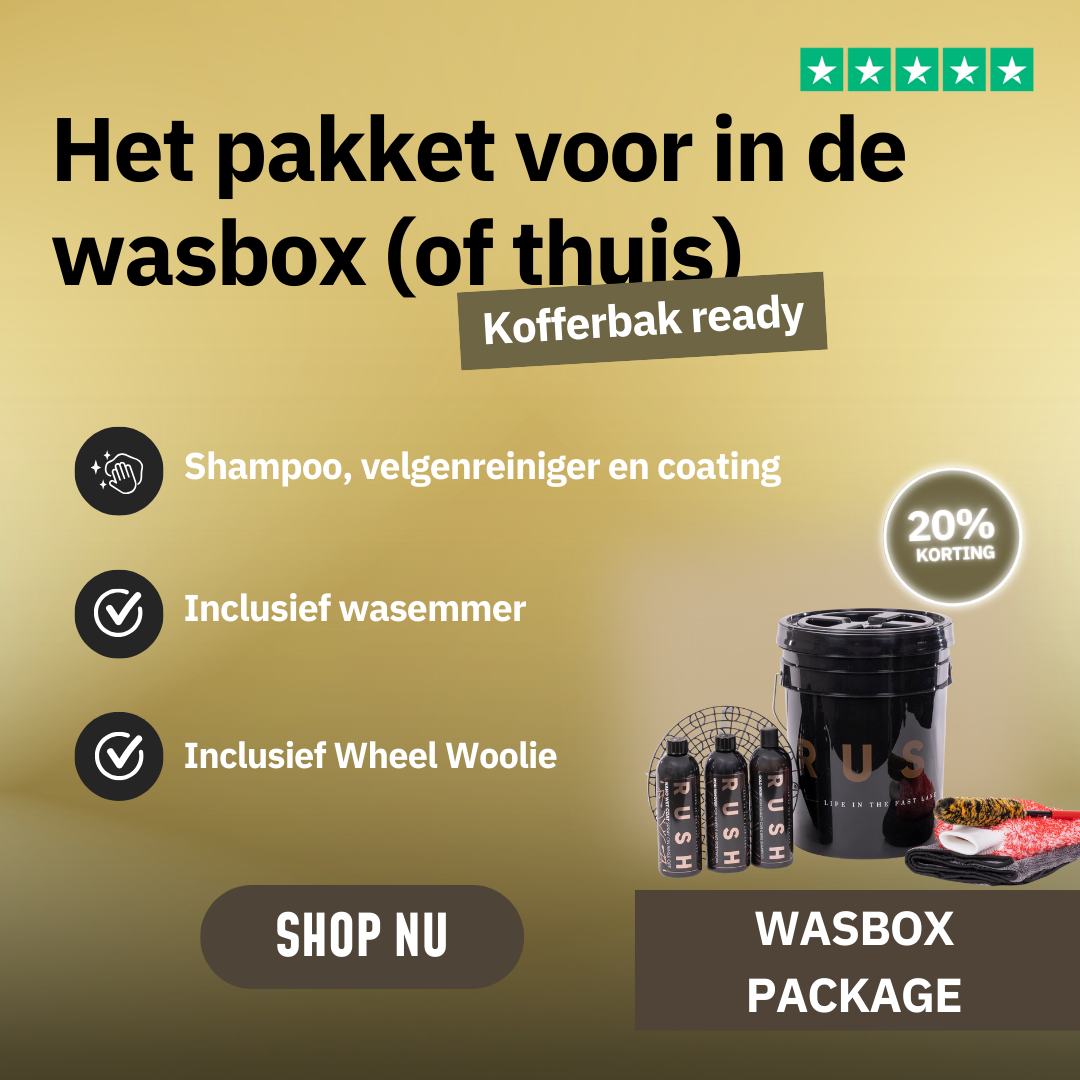 Autoreinigingsset met shampoo, velgenreiniger, borstel en meer-ideaal voor autowassen thuis of in een RUSH Wasbox-pakket.
